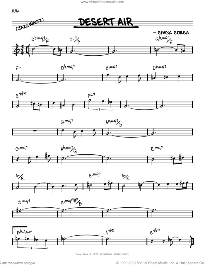 Desert Air [Reharmonized version] (arr. Jack Grassel) sheet music for voice and other instruments (real book) by Chick Corea and Jack Grassel, intermediate skill level