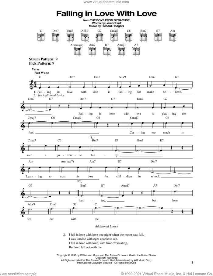 Falling In Love With Love (from The Boys From Syracuse) sheet music for guitar solo (chords) by Rodgers & Hart, Lorenz Hart and Richard Rodgers, easy guitar (chords)