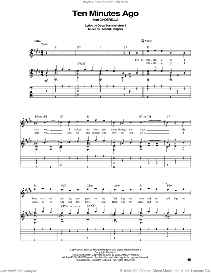 Ten Minutes Ago (from Cinderella) sheet music for guitar solo by Rodgers & Hammerstein, Oscar II Hammerstein and Richard Rodgers, intermediate skill level
