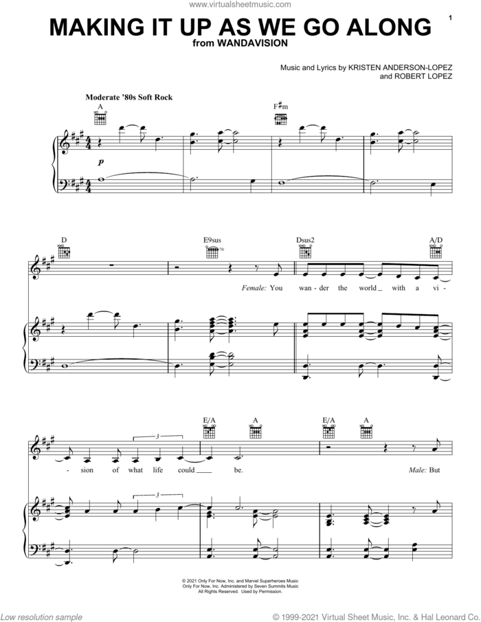 Making It Up As We Go Along (from WandaVision) sheet music for voice, piano or guitar by Kristen Anderson-Lopez & Robert Lopez, Kristen Anderson-Lopez and Robert Lopez, intermediate skill level