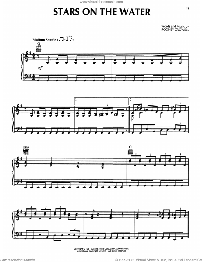 Stars On The Water (from The Firm) sheet music for piano solo by Rodney Crowell, intermediate skill level