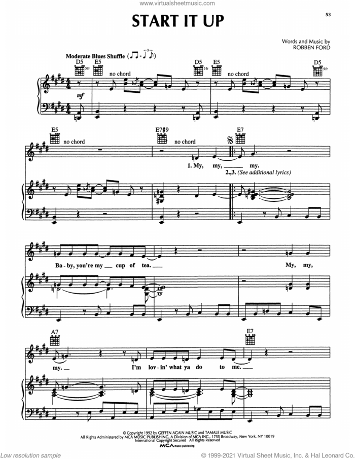 Start It Up (from The Firm) sheet music for piano solo by Robben Ford, intermediate skill level
