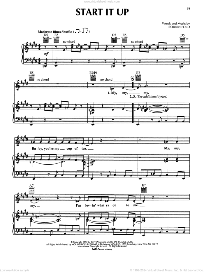 Start It Up (from The Firm) sheet music for piano solo by Robben Ford, intermediate skill level