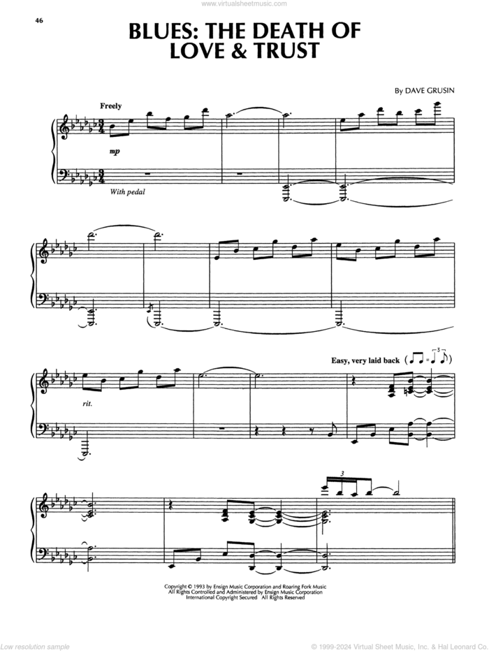 Blues: The Death Of Love and Trust (from The Firm) sheet music for piano solo by Dave Grusin, intermediate skill level