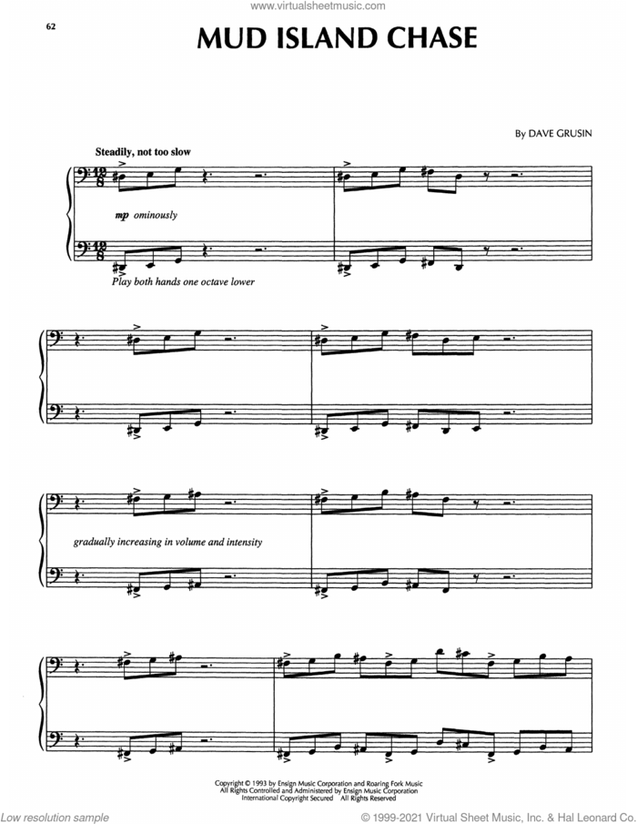 Mud Island Chase (from The Firm) sheet music for piano solo by Dave Grusin, intermediate skill level