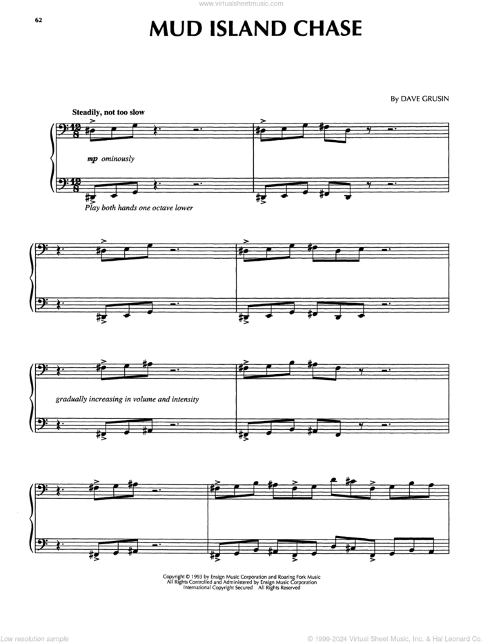 Mud Island Chase (from The Firm) sheet music for piano solo by Dave Grusin, intermediate skill level