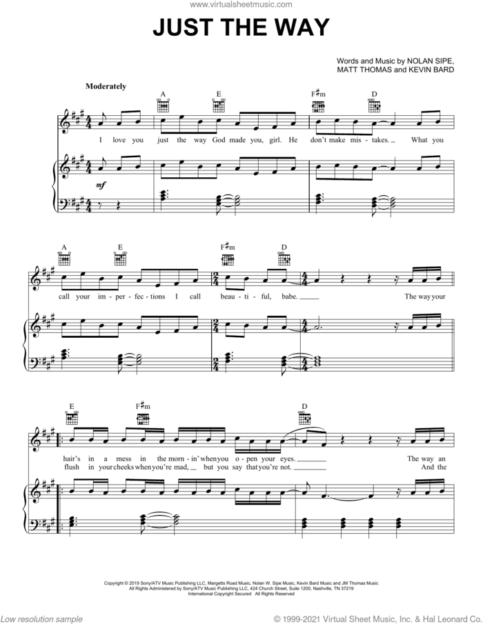 Just The Way sheet music for voice, piano or guitar by Parmalee & Blanco Brown, Kevin Bard, Matt Thomas and Nolan Sipe, intermediate skill level