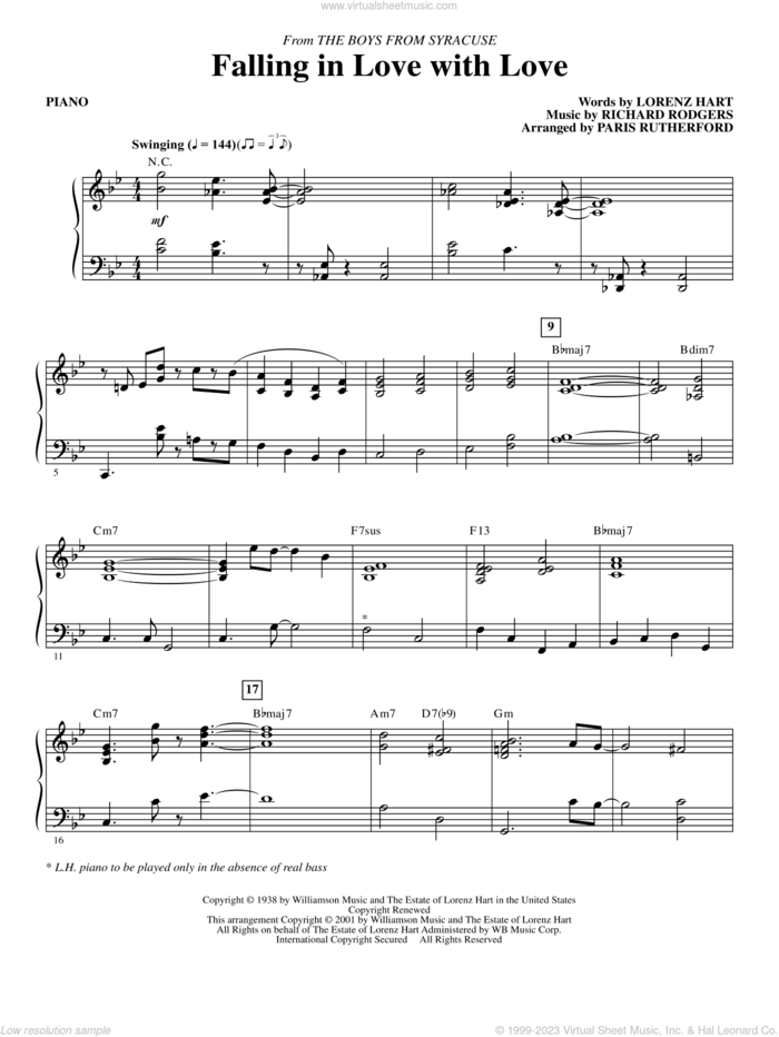 Falling in Love with Love (from The Boys From Syracuse) (arr. Paris Rutherford) sheet music for orchestra/band (piano) by Rodgers & Hart, Paris Rutherford, Lorenz Hart and Richard Rodgers, intermediate skill level