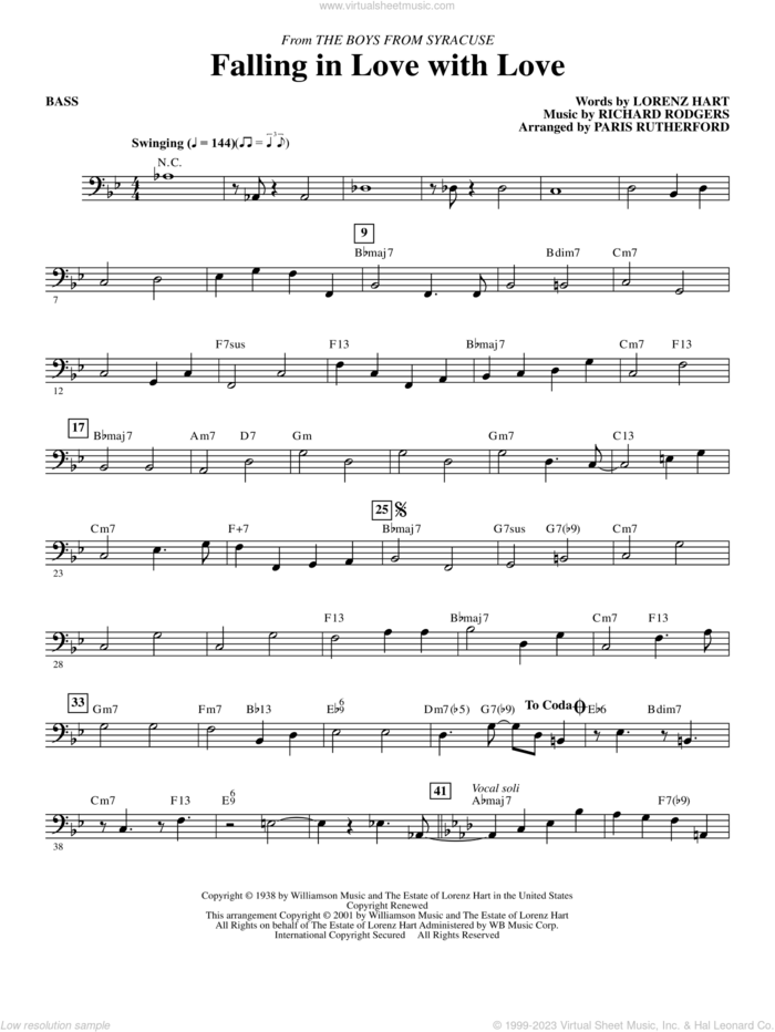 Falling in Love with Love (from The Boys From Syracuse) (arr. Paris Rutherford) sheet music for orchestra/band (bass) by Rodgers & Hart, Paris Rutherford, Lorenz Hart and Richard Rodgers, intermediate skill level