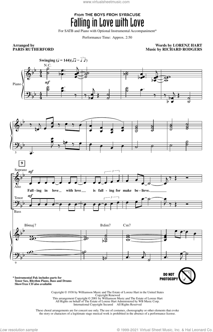 Falling In Love With Love (from The Boys From Syracuse) (arr. Paris Rutherford) sheet music for choir (SATB: soprano, alto, tenor, bass) by Rodgers & Hart, Paris Rutherford, Lorenz Hart and Richard Rodgers, intermediate skill level