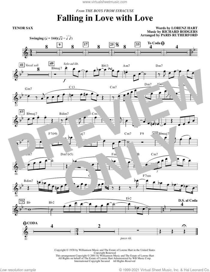 Falling in Love with Love (complete set of parts) sheet music for orchestra/band by Richard Rodgers, Lorenz Hart, Paris Rutherford and Rodgers & Hart, intermediate skill level