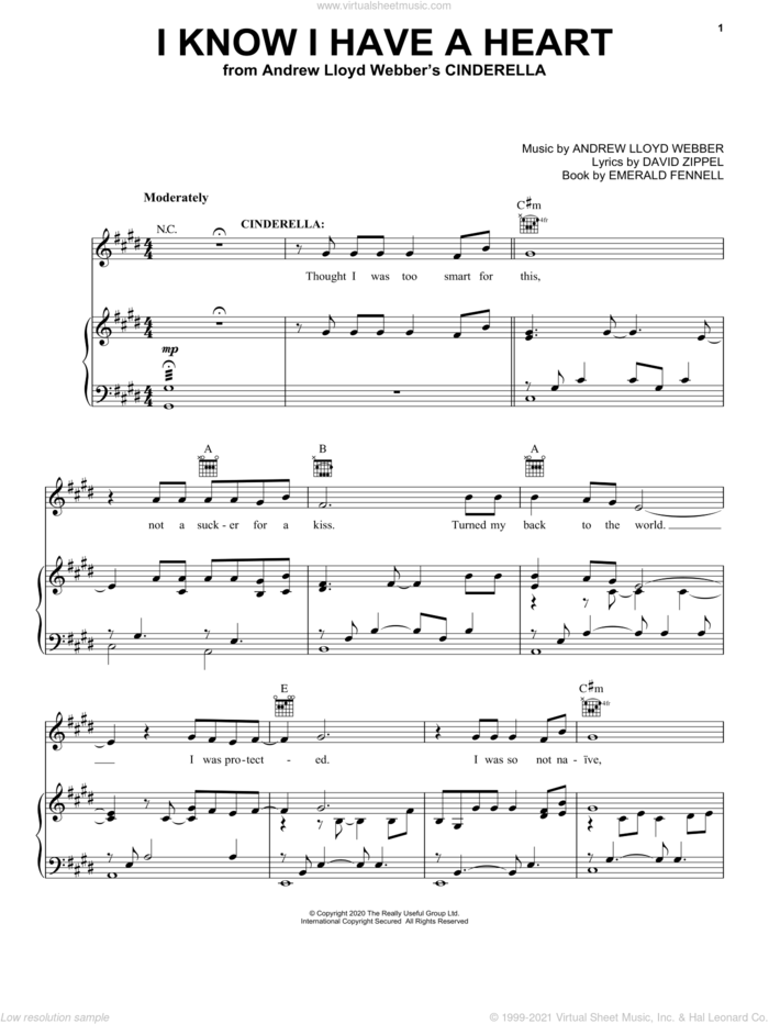 I Know I Have A Heart (from Andrew Lloyd Webber's Cinderella) sheet music for voice, piano or guitar by Andrew Lloyd Webber, David Zippel and Emerald Fennell, intermediate skill level