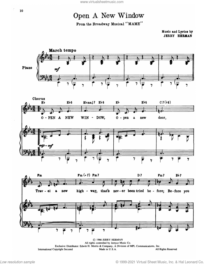 Open A New Window (from Mame) sheet music for voice, piano or guitar by Jerry Herman, intermediate skill level