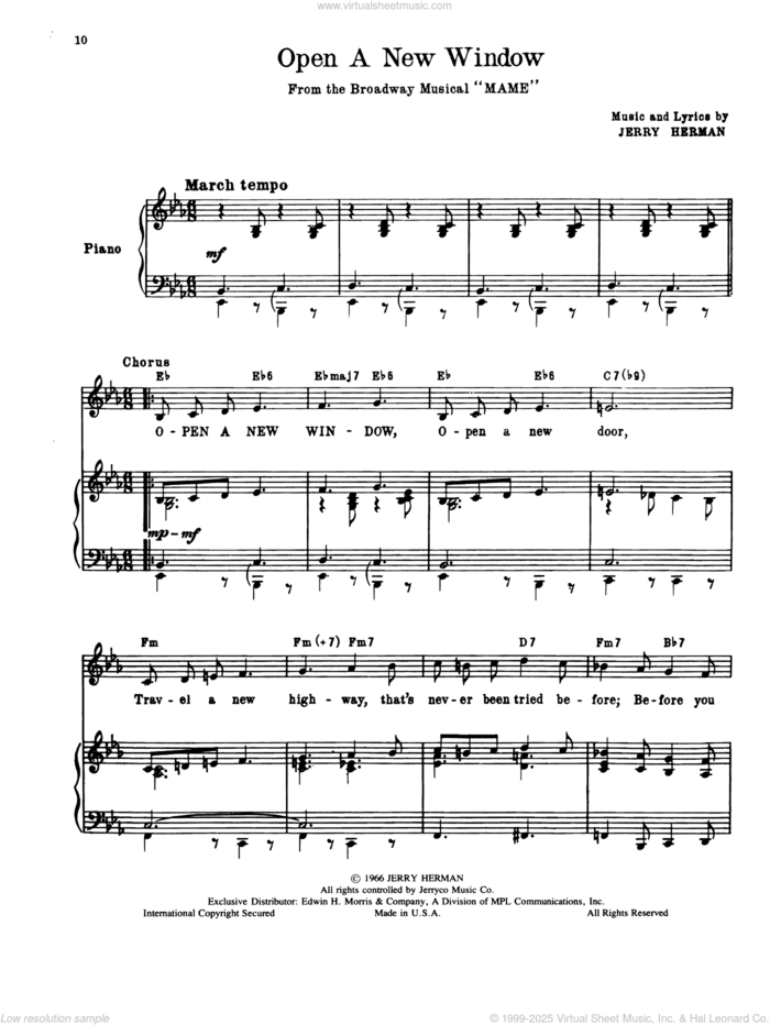 Open A New Window (from Mame) sheet music for voice, piano or guitar by Jerry Herman, intermediate skill level