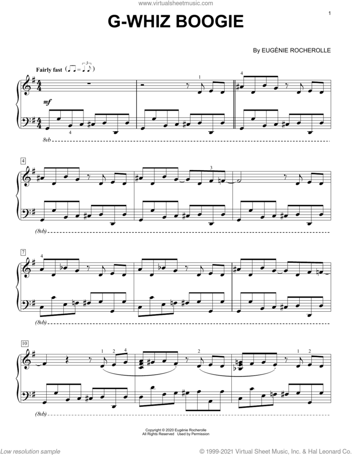 G-Whiz Boogie [Boogie-woogie version] sheet music for piano solo by Eugenie Rocherolle, intermediate skill level