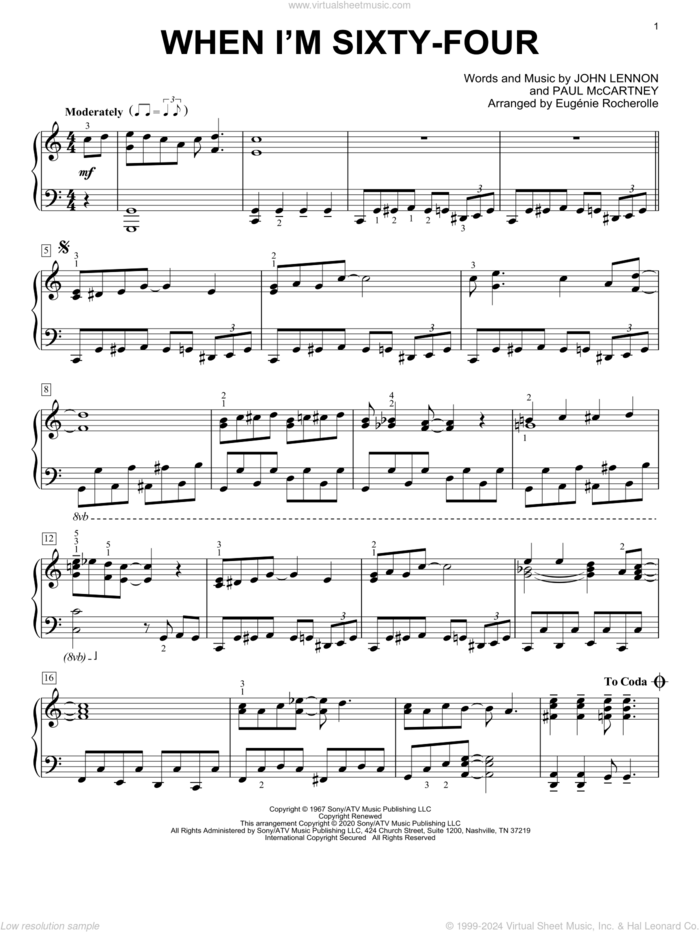 When I'm Sixty-Four [Boogie-woogie version] (arr. Eugenie Rocherolle) sheet music for piano solo by The Beatles, Eugenie Rocherolle, John Lennon and Paul McCartney, intermediate skill level