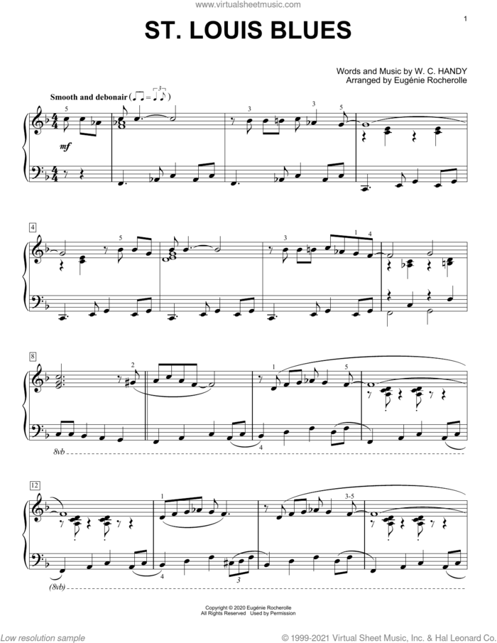 St. Louis Blues [Boogie-woogie version] (arr. Eugenie Rocherolle) sheet music for piano solo by W.C. Handy and Eugenie Rocherolle, intermediate skill level