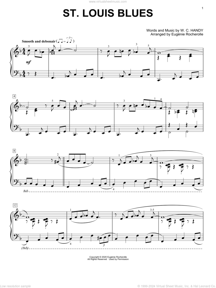 St. Louis Blues [Boogie-woogie version] (arr. Eugenie Rocherolle) sheet music for piano solo by W.C. Handy and Eugenie Rocherolle, intermediate skill level