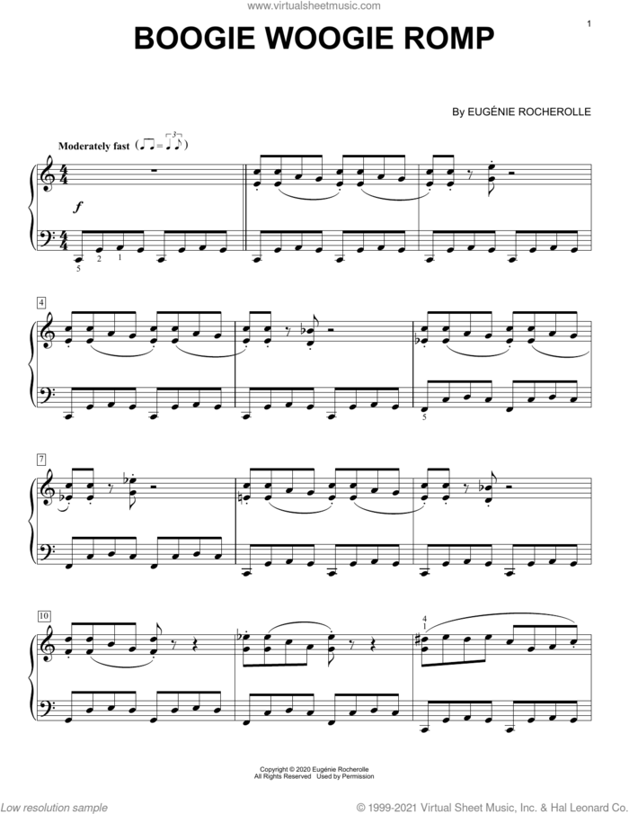 Boogie Woogie Romp [Boogie-woogie version] sheet music for piano solo by Eugenie Rocherolle, intermediate skill level