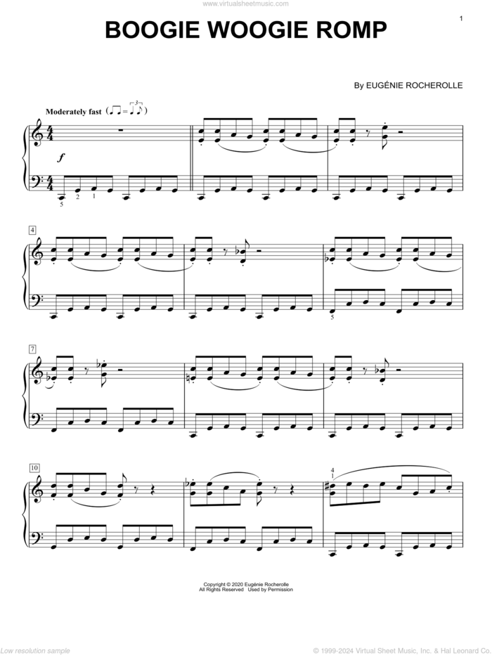 Boogie Woogie Romp [Boogie-woogie version] sheet music for piano solo by Eugenie Rocherolle, intermediate skill level