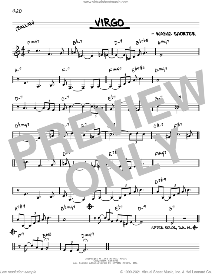 Virgo [Reharmonized version] (arr. Jack Grassel) sheet music for voice and other instruments (real book) by Wayne Shorter and Jack Grassel, intermediate skill level