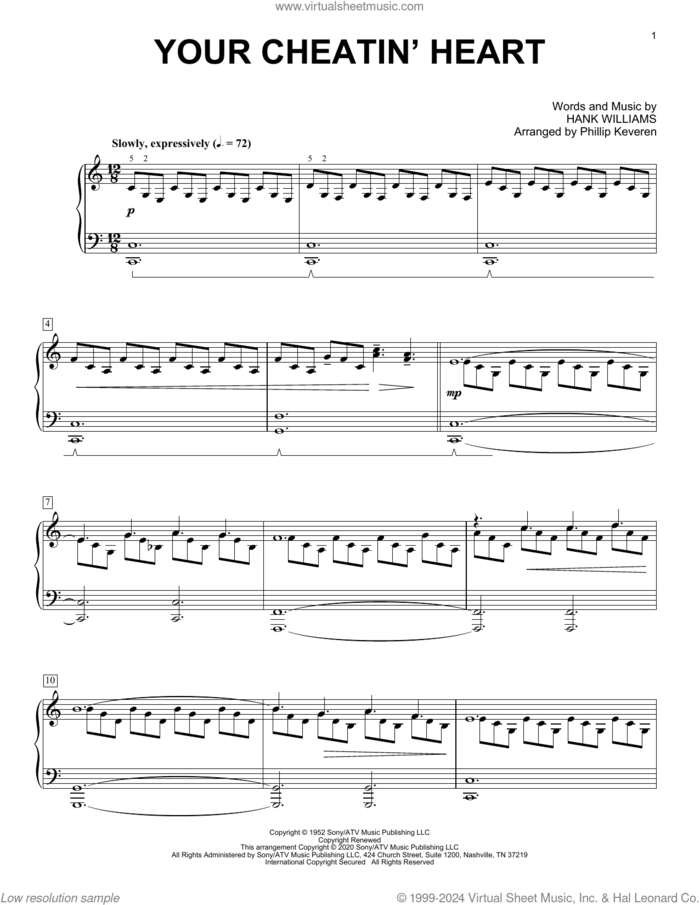 Your Cheatin' Heart [Classical version] (arr. Phillip Keveren) sheet music for piano solo by Hank Williams, Phillip Keveren and Patsy Cline, intermediate skill level