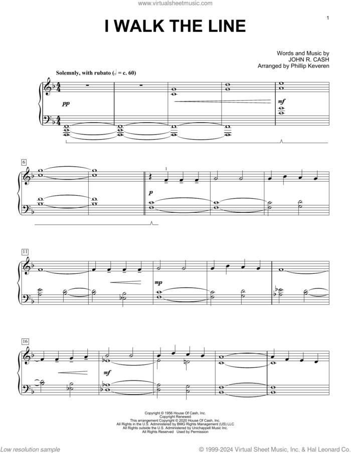 I Walk The Line [Classical version] (arr. Phillip Keveren) sheet music for piano solo by Johnny Cash and Phillip Keveren, intermediate skill level