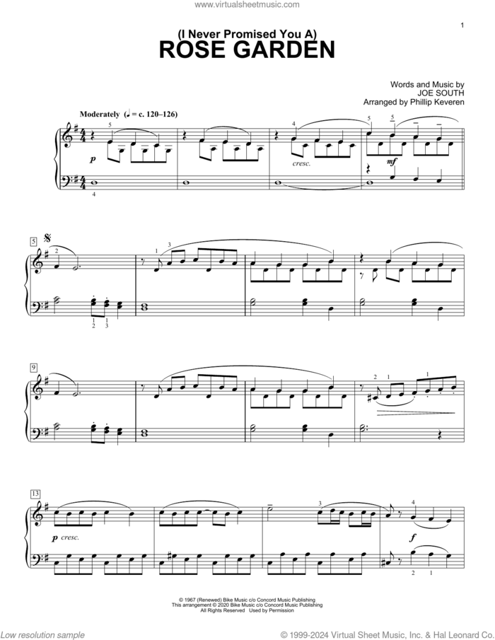 (I Never Promised You A) Rose Garden [Classical version] (arr. Phillip Keveren) sheet music for piano solo by Lynn Anderson, Phillip Keveren, Martina McBride and Joe South, intermediate skill level