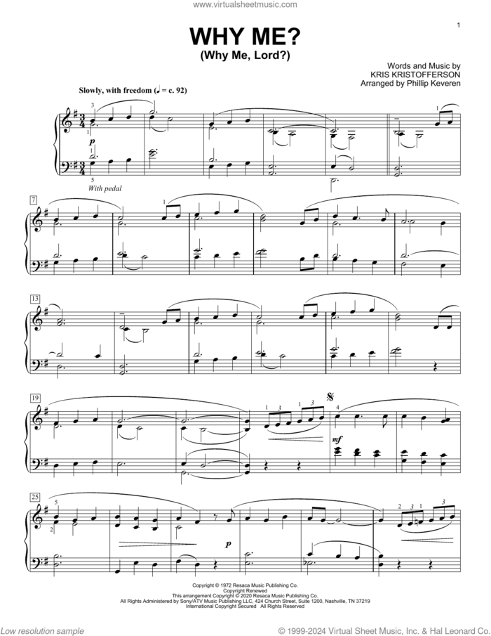 Why Me? (Why Me, Lord?) [Classical version] (arr. Phillip Keveren) sheet music for piano solo by Kris Kristofferson, Phillip Keveren and Cristy Lane, intermediate skill level