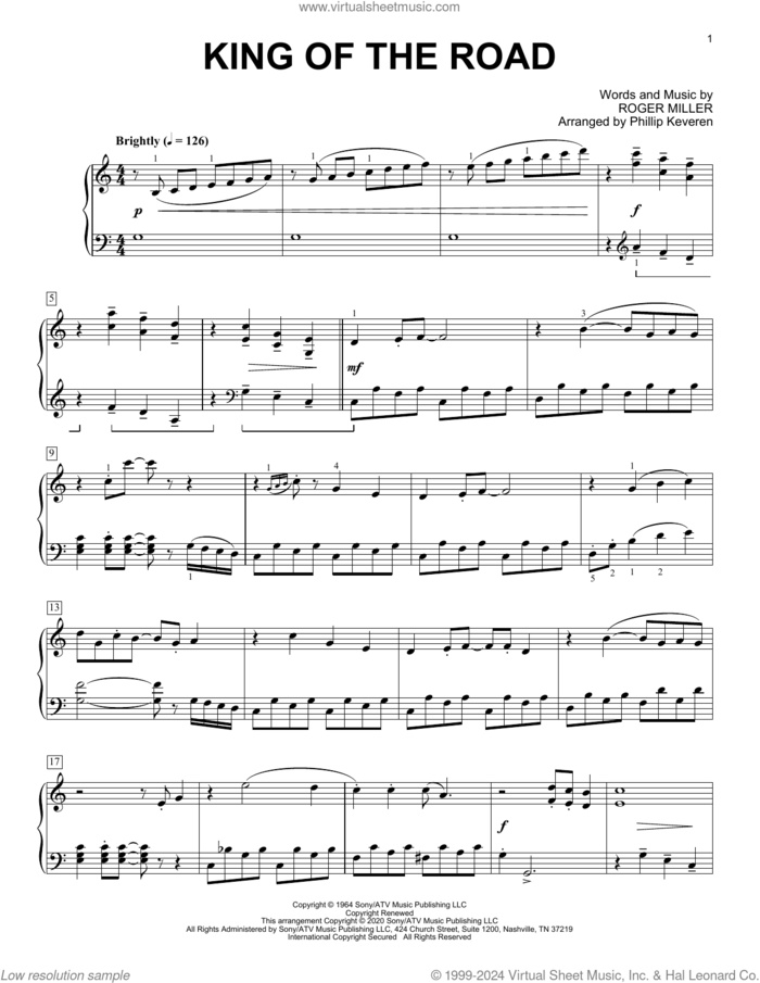 King Of The Road [Classical version] (arr. Phillip Keveren) sheet music for piano solo by Roger Miller, Phillip Keveren and Randy Travis, intermediate skill level