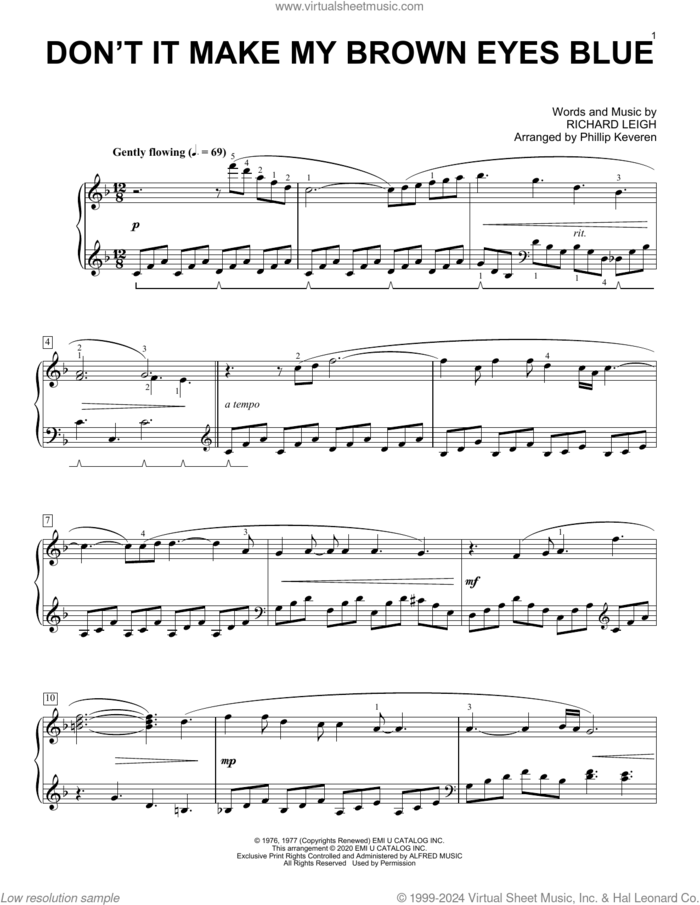 Don't It Make My Brown Eyes Blue [Classical version] (arr. Phillip Keveren) sheet music for piano solo by Crystal Gayle, Phillip Keveren and Richard Leigh, intermediate skill level