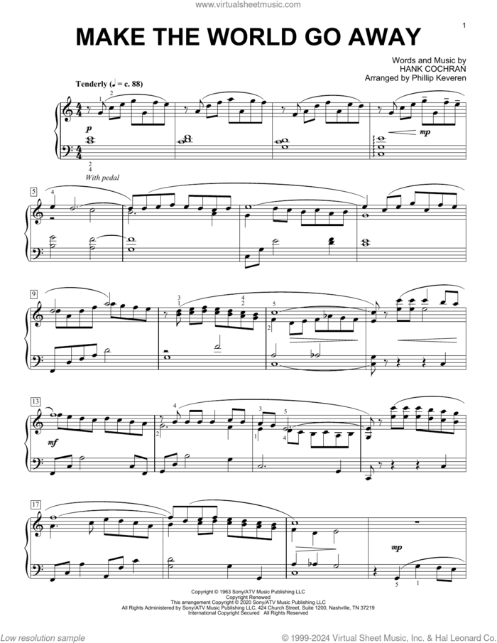 Make The World Go Away [Classical version] (arr. Phillip Keveren) sheet music for piano solo by Elvis Presley, Phillip Keveren, Eddy Arnold and Hank Cochran, intermediate skill level