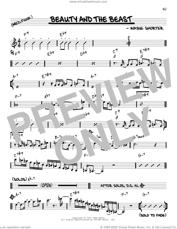 Beauty And The Beast [Reharmonized version] (arr. Jack Grassel) sheet music for voice and other instruments (real book) by Wayne Shorter and Jack Grassel, intermediate skill level