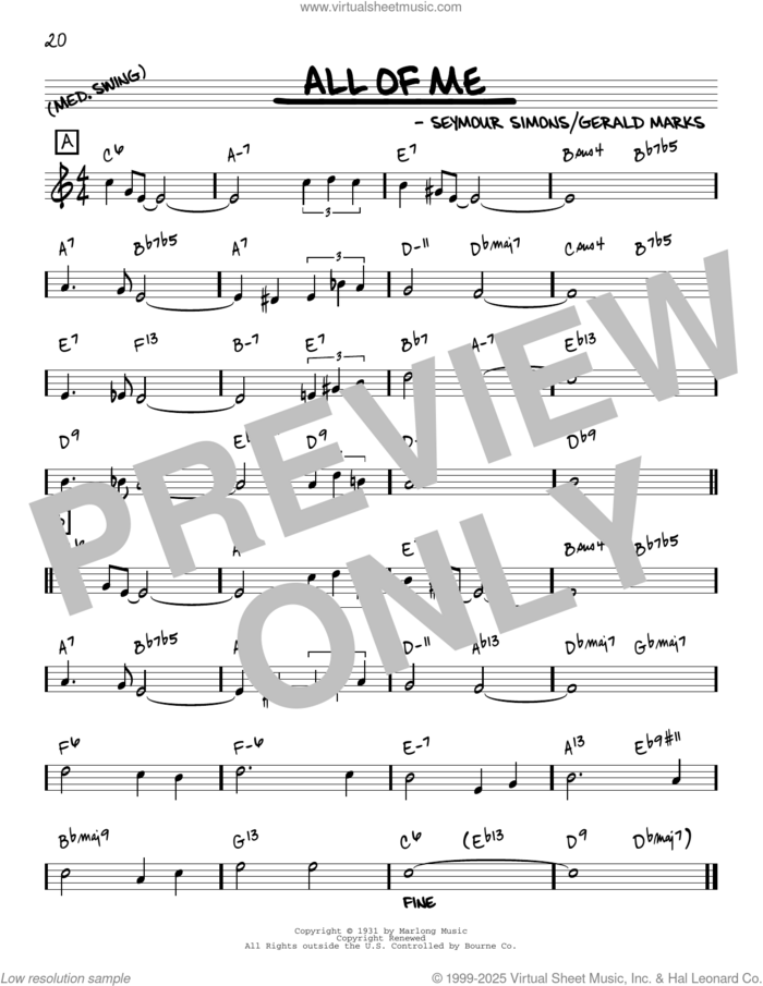 All Of Me [Reharmonized version] (arr. Jack Grassel) sheet music for voice and other instruments (real book) by Seymour Simons, Jack Grassel, Gerald Marks and Seymour Simons and Gerald Marks, intermediate skill level