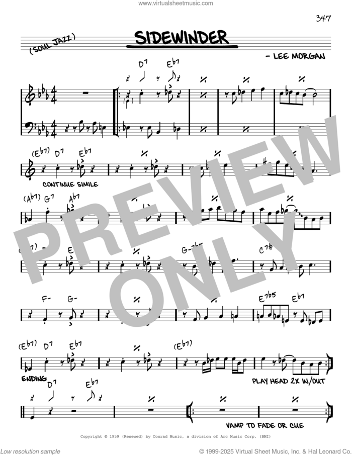 Sidewinder [Reharmonized version] (arr. Jack Grassel) sheet music for voice and other instruments (real book) by Lee Morgan and Jack Grassel, intermediate skill level