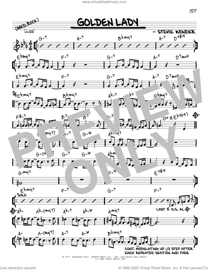 Golden Lady [Reharmonized version] (arr. Jack Grassel) sheet music for voice and other instruments (real book) by Stevie Wonder and Jack Grassel, intermediate skill level