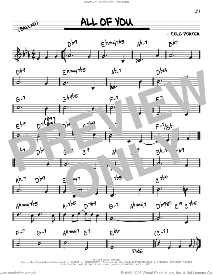 All Of You [Reharmonized version] (arr. Jack Grassel) sheet music for voice and other instruments (real book) by Cole Porter and Jack Grassel, intermediate skill level