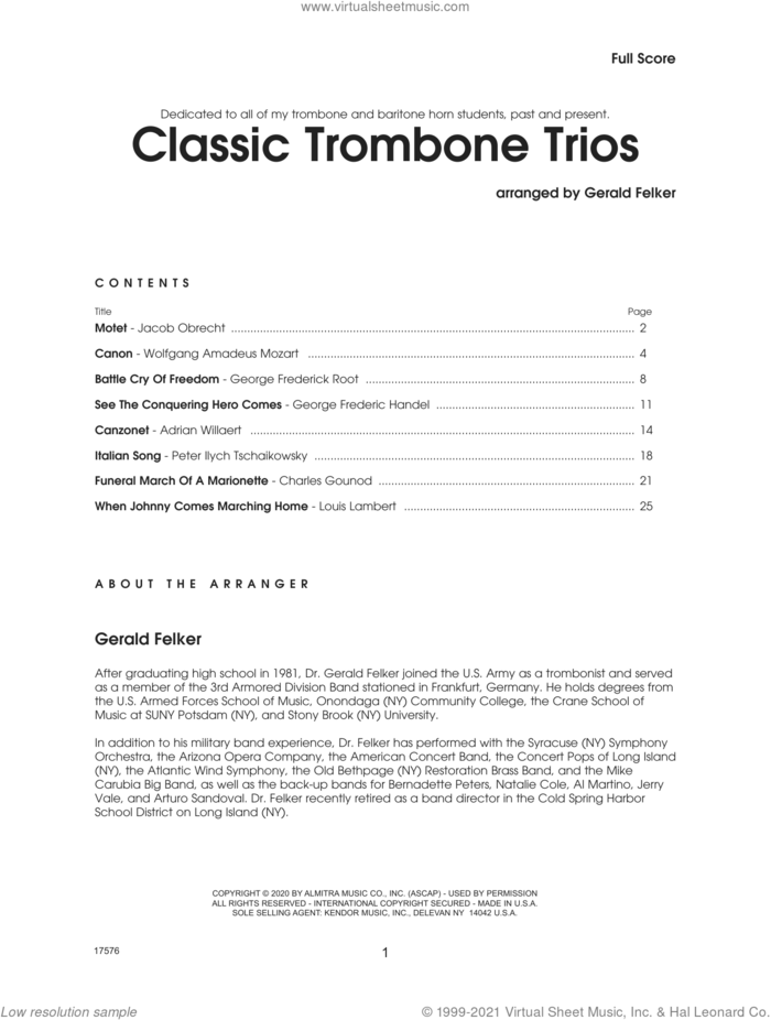 Classic Trombone Trios (8 Pieces) (COMPLETE) sheet music for trombone trio by Gerald Felker and Miscellaneous, classical score, intermediate skill level