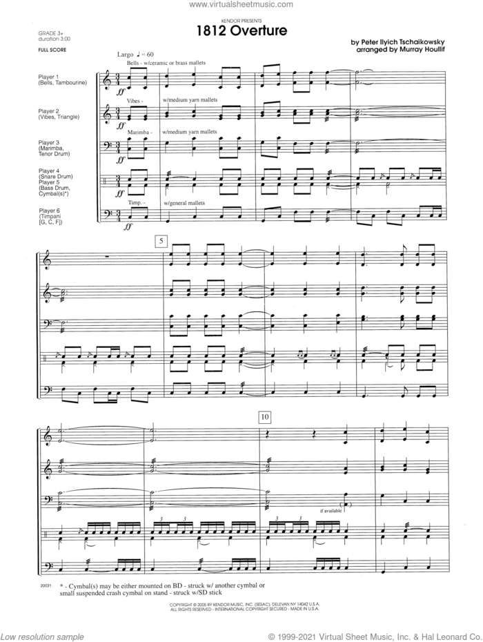1812 Overture (arr. Murray Houllif) (COMPLETE) sheet music for percussions by Pyotr Ilyich Tchaikovsky and Houllif, classical score, intermediate skill level