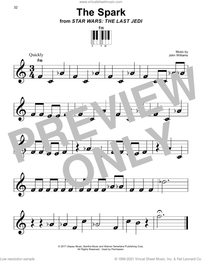 The Spark (from Star Wars: The Last Jedi) sheet music for piano solo by John Williams, beginner skill level