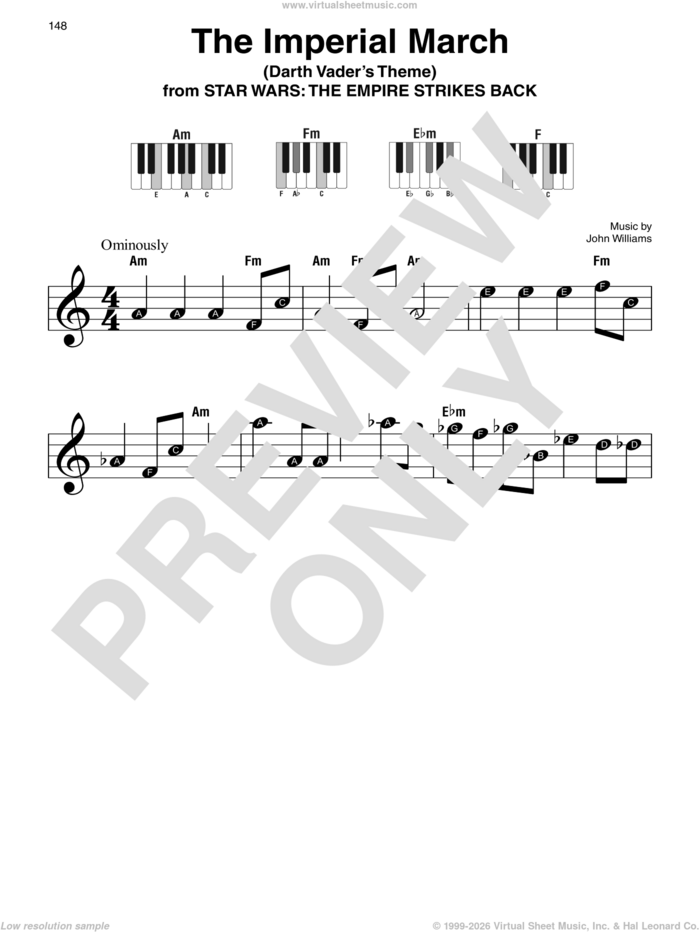 The Imperial March (from Star Wars: The Empire Strikes Back) sheet music for piano solo by John Williams, beginner skill level