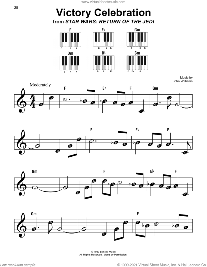 Victory Celebration (from Star Wars: Return Of The Jedi) sheet music for piano solo by John Williams, beginner skill level