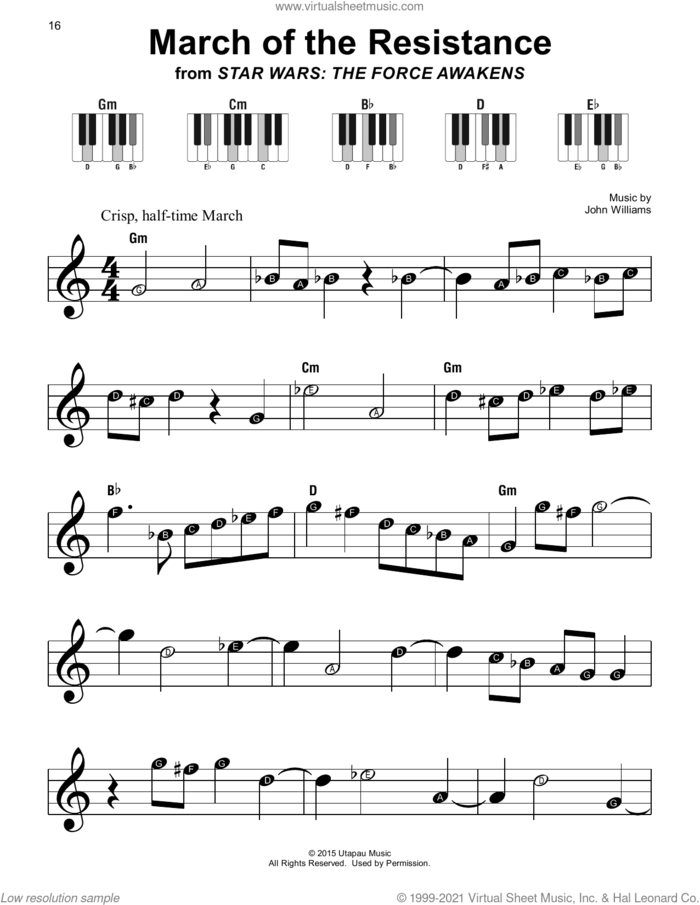March Of The Resistance (from Star Wars: The Force Awakens) sheet music for piano solo by John Williams, beginner skill level
