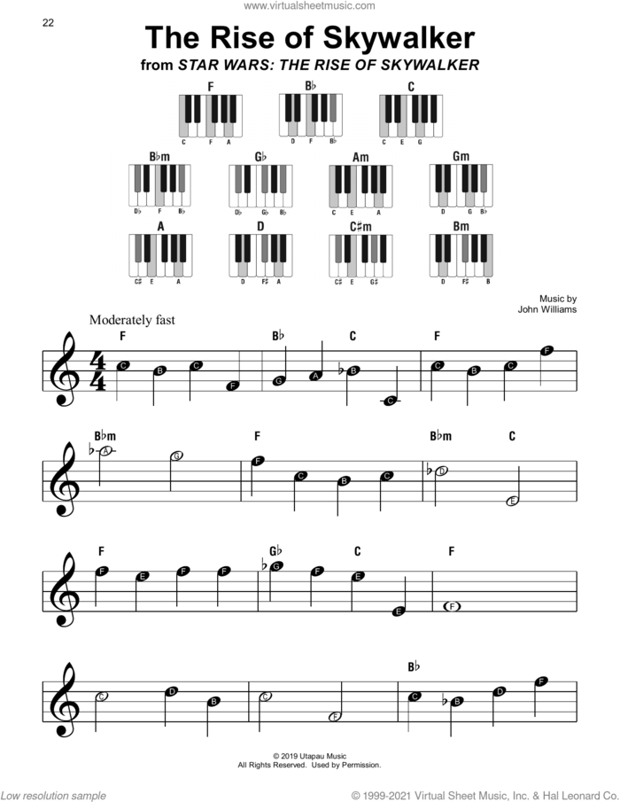 The Rise of Skywalker sheet music for piano solo by John Williams, beginner skill level