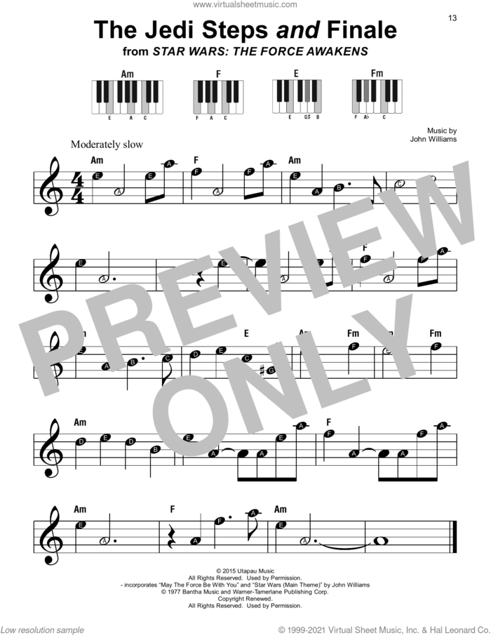 The Jedi Steps And Finale (from Star Wars: The Force Awakens) sheet music for piano solo by John Williams, beginner skill level