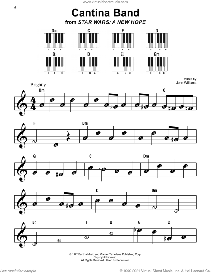 Cantina Band (from Star Wars: A New Hope) sheet music for piano solo by John Williams, beginner skill level