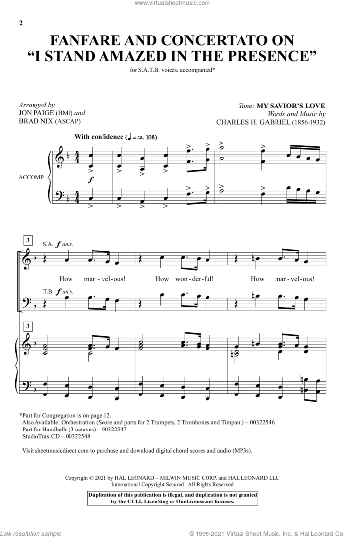 Fanfare And Concertato On 'I Stand Amazed In The Presence' (arr. Jon Paige and Brad Nix) sheet music for choir (SATB: soprano, alto, tenor, bass) by Charles H. Gabriel, Brad Nix and Jon Paige, intermediate skill level