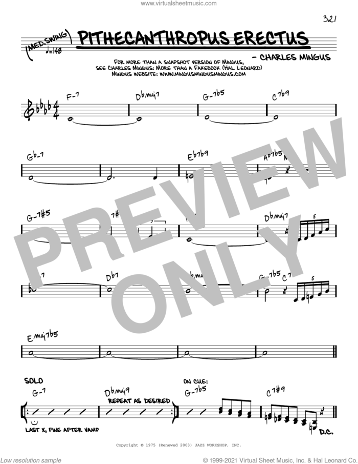 Pithecanthropus Erectus [Reharmonized version] (arr. Jack Grassel) sheet music for voice and other instruments (real book) by Charles Mingus and Jack Grassel, intermediate skill level