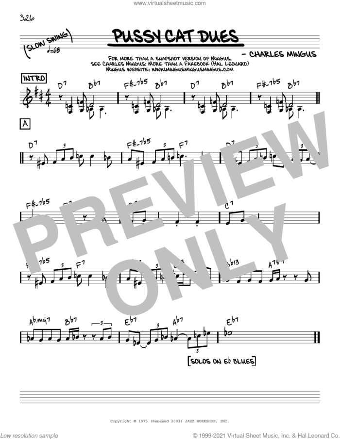 Pussy Cat Dues [Reharmonized version] (arr. Jack Grassel) sheet music for voice and other instruments (real book) by Charles Mingus and Jack Grassel, intermediate skill level