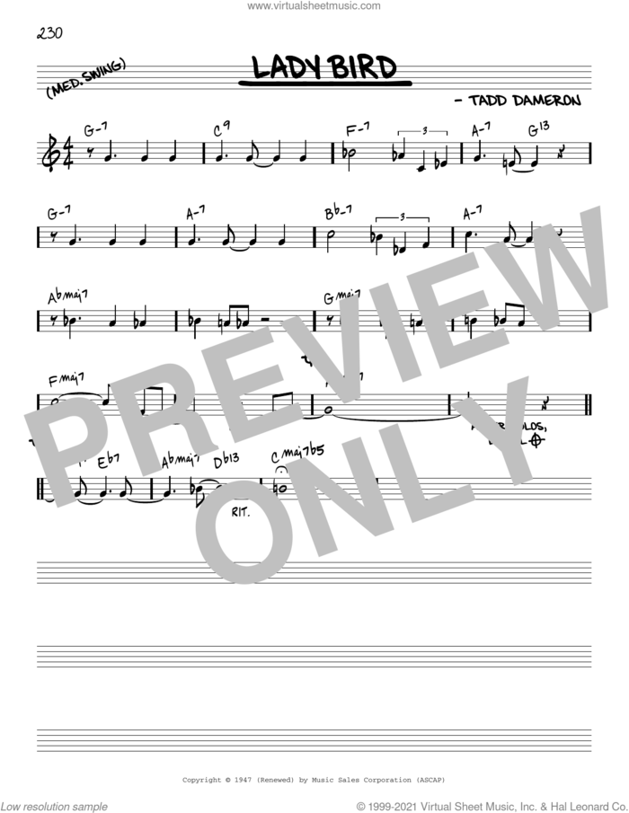 Lady Bird [Reharmonized version] (arr. Jack Grassel) sheet music for voice and other instruments (real book) by Miles Davis, Jack Grassel and Tadd Dameron, intermediate skill level